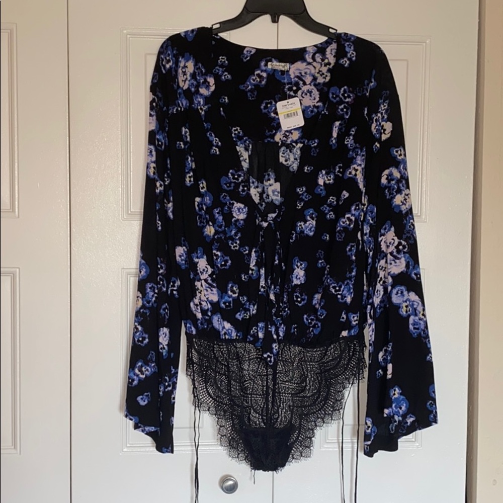 Fee People NWT black floral bodysuit, size medium